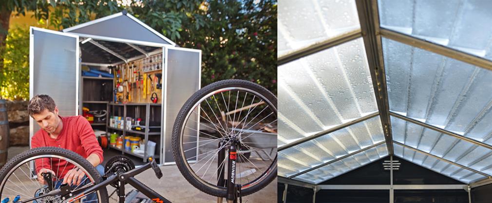 Durable garden sheds in polycarbonate with a skylight