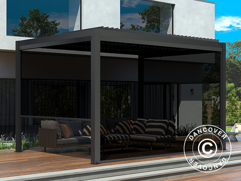 Electric sidewall screen for pergola gazebo San Pablo, 3 m, Black