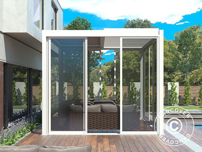 Sliding door set w/glass for pergola San Pablo, 3 m, White
