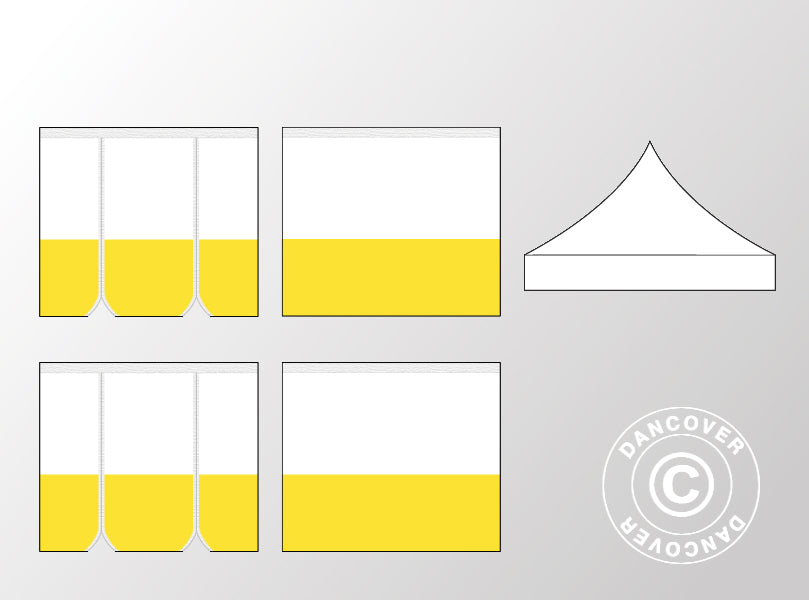 Roof cover 2.5x2.5 m + sidewall kit for pop up FleXtents® PRO work tent, PVC, White/yellow
