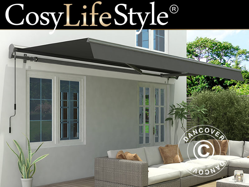 Awning w/Crank handle, 3.95x3 m, Grey/Grey Frame
