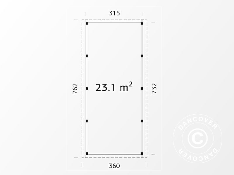 Wooden carport w/shed, 3.6x7.62x2.32 m, 23.1 m², Natural