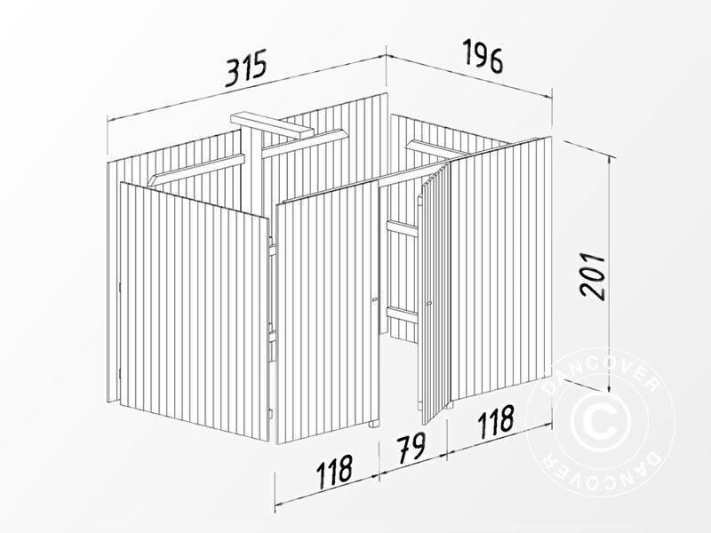 Wooden carport w/shed, 3.6x7.62x2.32 m, 23.1 m², Natural
