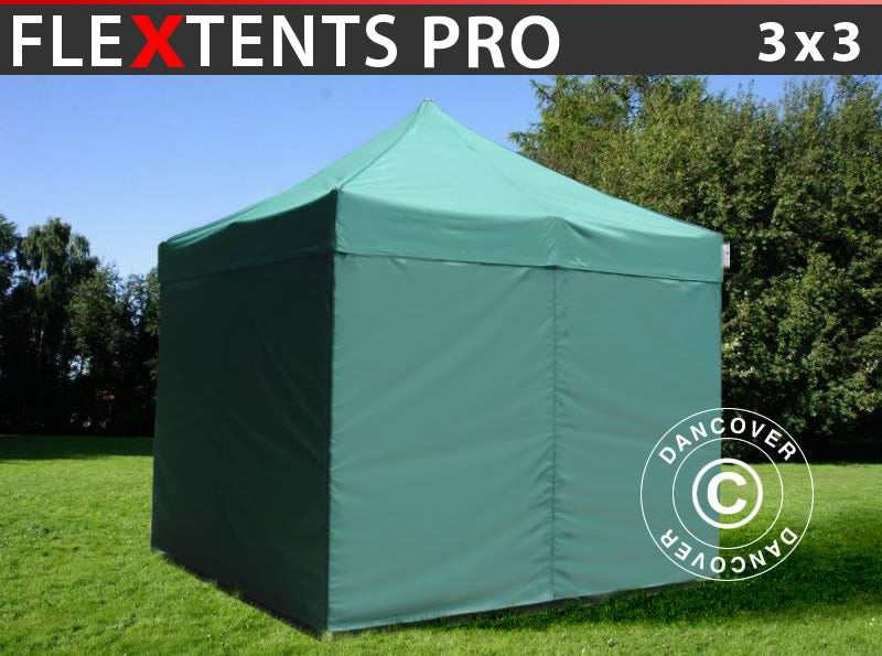 Pop up gazebo FleXtents PRO 3x3 m Green, incl. 4 sidewalls