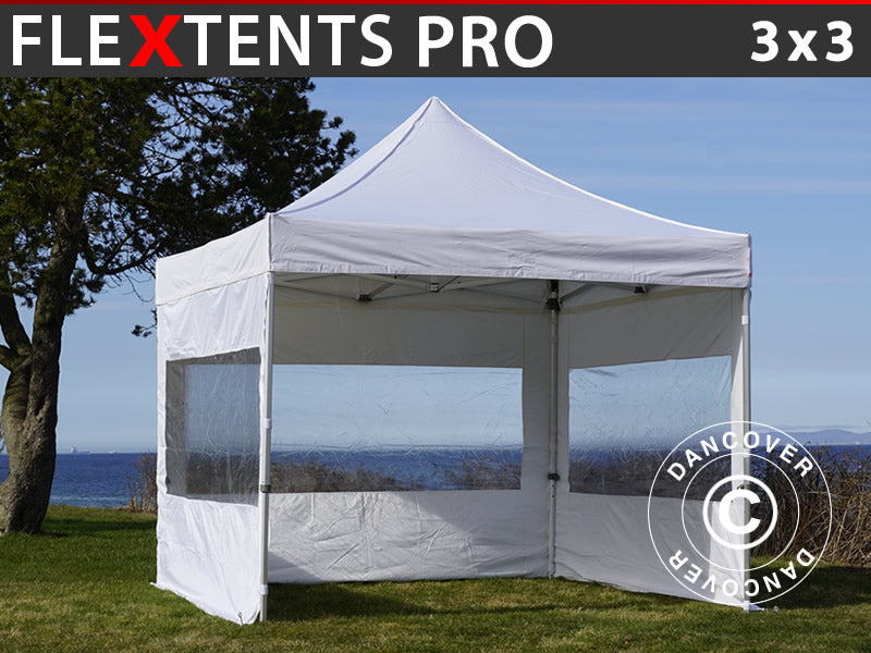 Pop up gazebo FleXtents PRO 3x3 m White, incl. 4 sidewalls