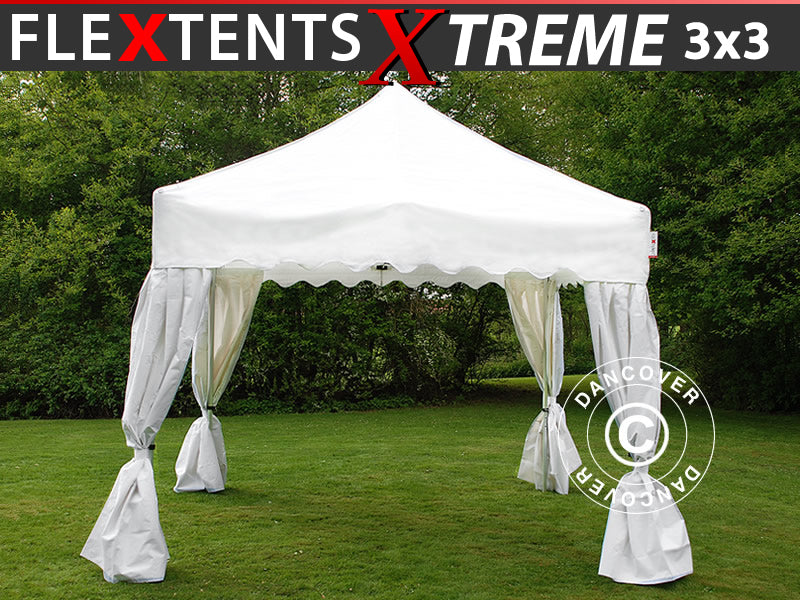 Pop up gazebo FleXtents Xtreme 50 "Wave" 3x3 m White, incl. 4 decorative curtains