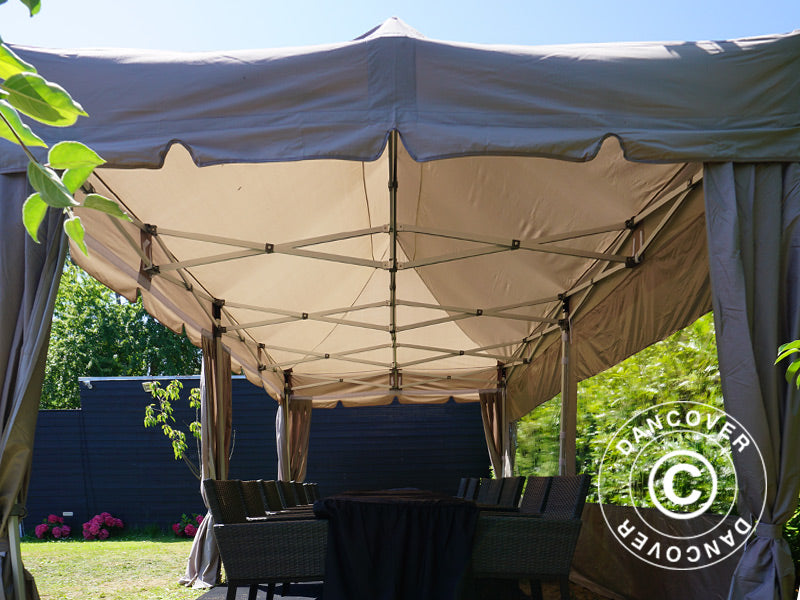 Pop up gazebo FleXtents PRO "Peaked" 3x6 m Latte, incl. 6 sidewalls and 6 decorative curtains