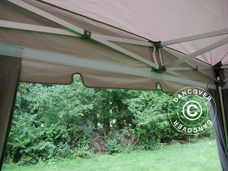 Pop up gazebo FleXtents PRO "Peaked" 3x6 m Latte, incl. 6 decorative curtains