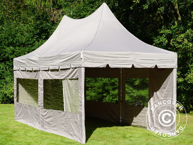 Pop up gazebo FleXtents PRO Peak Pagoda 3x6 m Latte, incl. 6 sidewalls