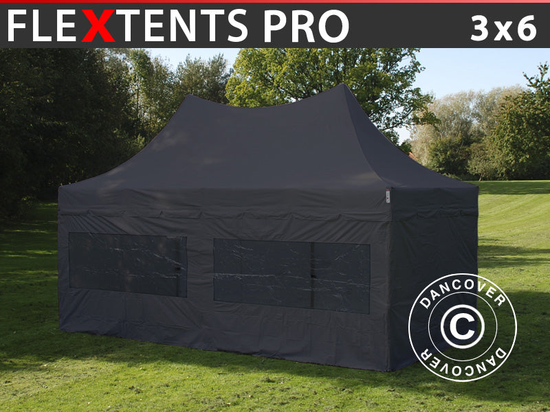 Pop up gazebo FleXtents PRO Peak Pagoda 3x6 m Black, incl. 6 sidewalls