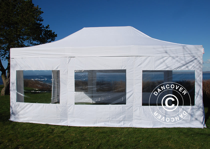 Visitor tent FleXtents PRO 4x6 m White, incl. 8 sidewalls and 1 transparent partition wall