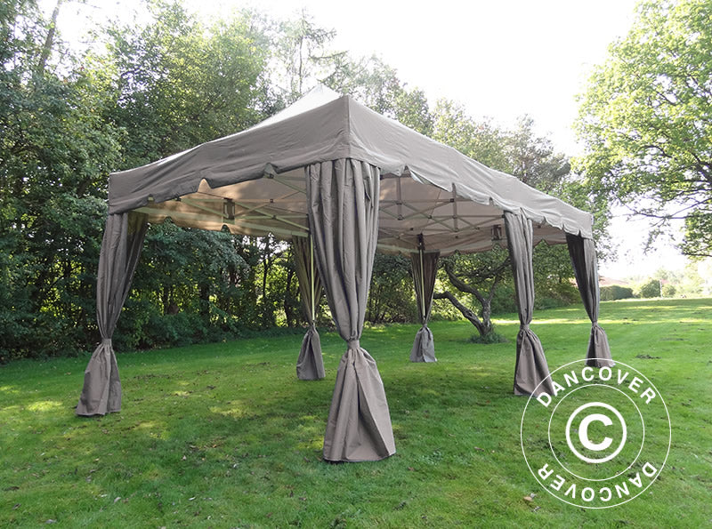 Pop up gazebo FleXtents PRO "Peaked" 4x8 m Latte, incl. 6 sidewalls and 6 decorative curtains
