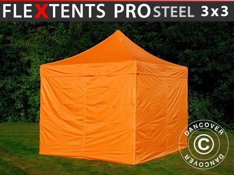 Pop up gazebo FleXtents PRO Steel 3x3 m Orange, incl. 4 sidewalls