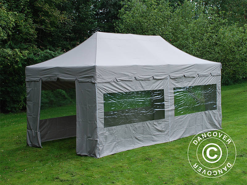 Pop up gazebo FleXtents PRO Steel "Peaked" 4x8 m Latte, incl. 6 sidewalls