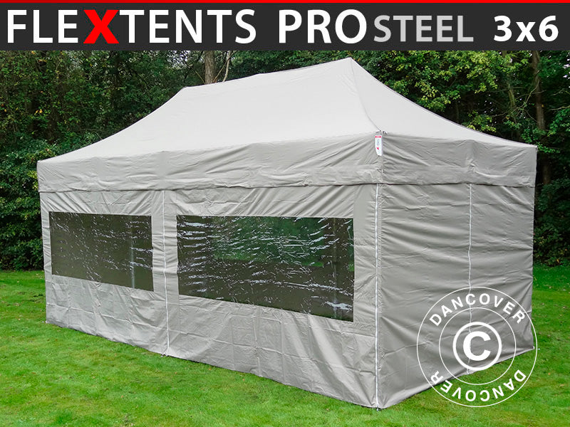 Pop up gazebo FleXtents PRO Steel 3x6 m Latte, incl. 6 sidewalls