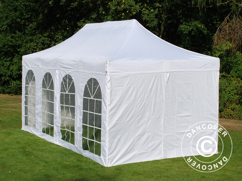 Pop up gazebo FleXtents PRO Steel Vintage Style 3x6 m White, incl. 6 sidewalls