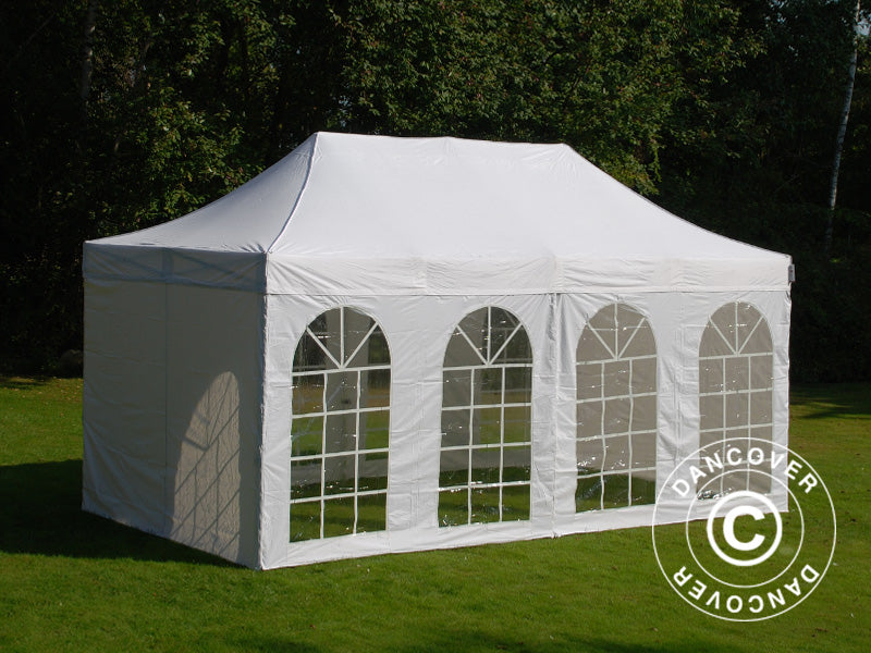 Pop up gazebo FleXtents PRO Steel Vintage Style 3x6 m White, incl. 6 sidewalls
