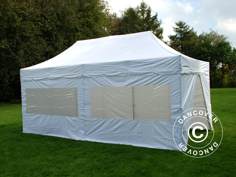 Pop up gazebo FleXtents PRO Steel "Peaked" 3x6 m White, incl. 6 sidewalls