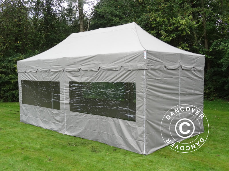 Pop up gazebo FleXtents PRO Steel "Peaked" 3x6 m Latte, incl. 6 sidewalls