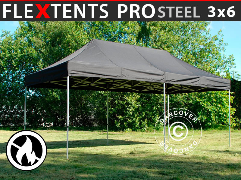 Pop up gazebo FleXtents PRO Steel 3x6 m Black, Flame retardant