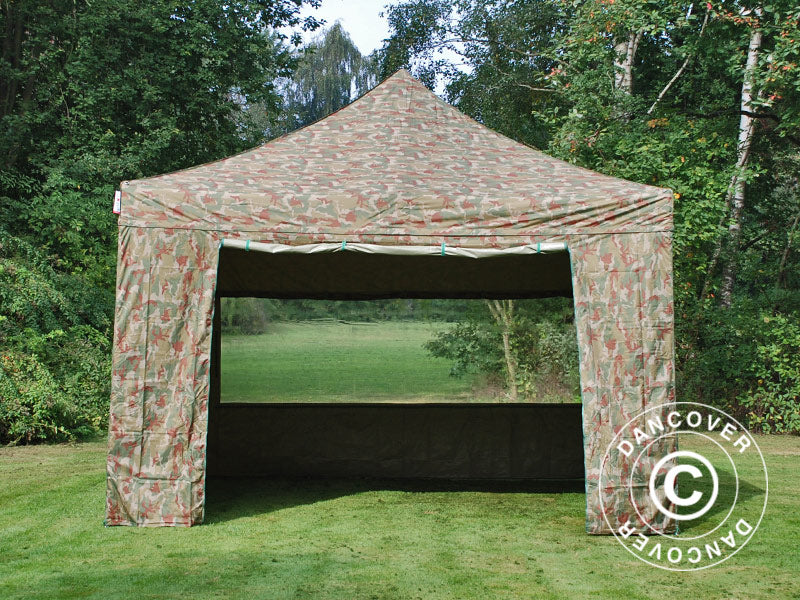 Pop up gazebo FleXtents PRO Steel 4x4 m Camouflage/Military, incl. 4 sidewalls
