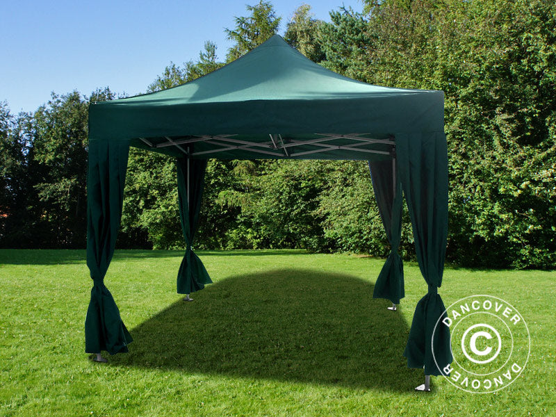 Pop up gazebo FleXtents PRO Steel 3x3 m Green, incl. 4 decorative curtains