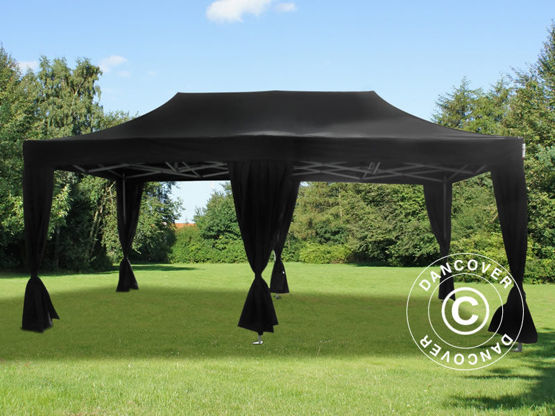 Pop up gazebo FleXtents PRO Steel 3x6 m Black, incl. 6 decorative curtains