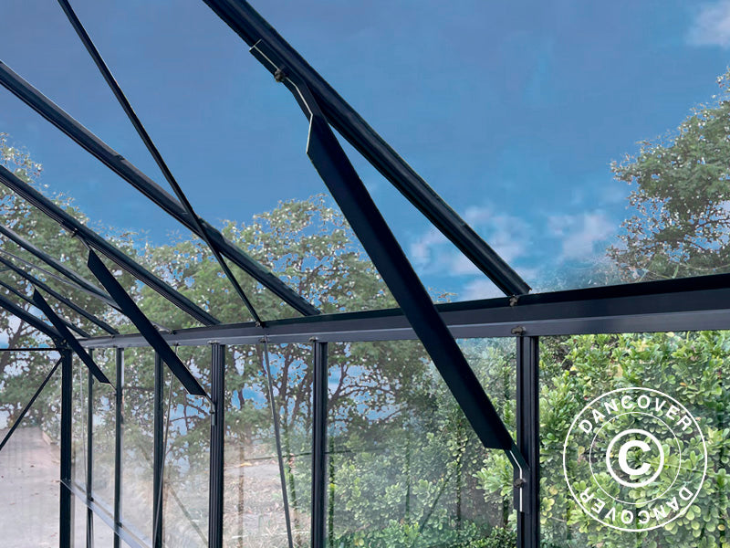 Greenhouse glass 3x3.68x2.6 m w/base and cresting, 11.04 m², Black