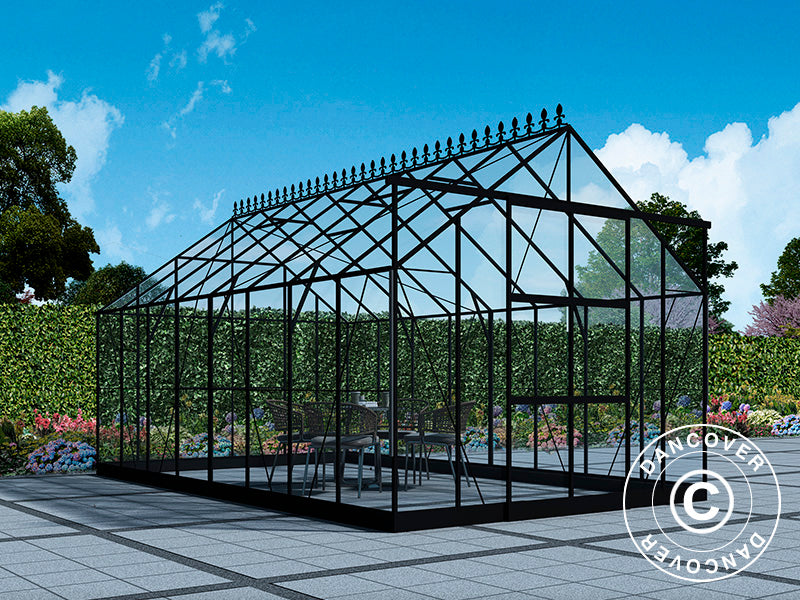 Greenhouse glass 3x4.87x2.6 m w/base and cresting, 14.61 m², Black