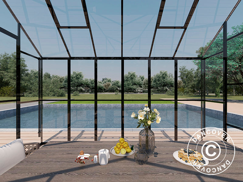 Orangery glass 10.37 m², 3.7x3.04x2.8 m w/base and cresting, Black