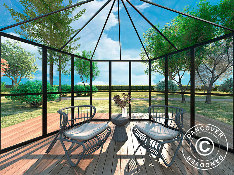 Orangery Hexagonal glass 8.42 m², 3.12x3.6x2.42 m, Black