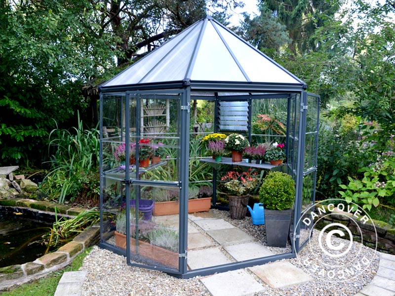 Orangery polycarbonate OASIS, Hexagonal 3.91 m², Palram/Canopia, 2.13x2.47x2.67 m, Anthracite