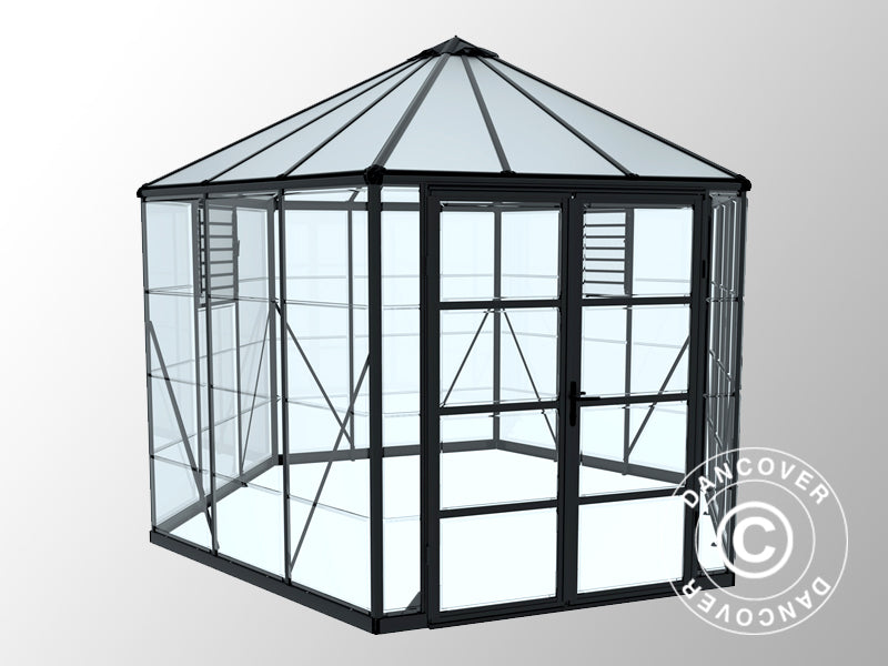 Orangery polycarbonate OASIS, Hexagonal 8.6 m², Palram/Canopia, 3.16x3.63x2.89 m, Anthracite
