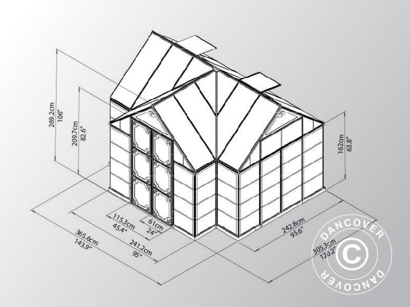 Orangery polycarbonate VICTORY, 10.41 m², Palram/Canopia, 3.66x3.05x2.69 m, Grey