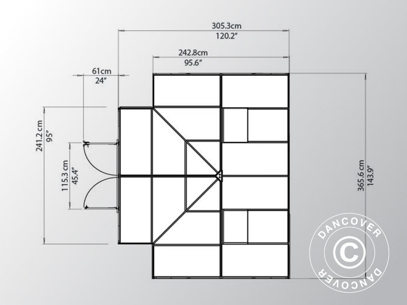 Orangery polycarbonate VICTORY, 10.41 m², Palram/Canopia, 3.66x3.05x2.69 m, Grey