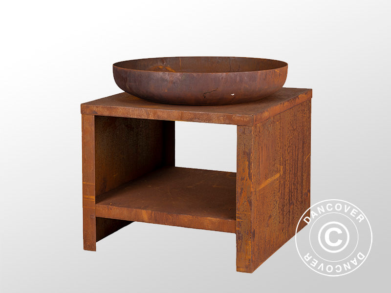 Fire bowl with wood storage, 60.9x60.9x62 cm, Rust