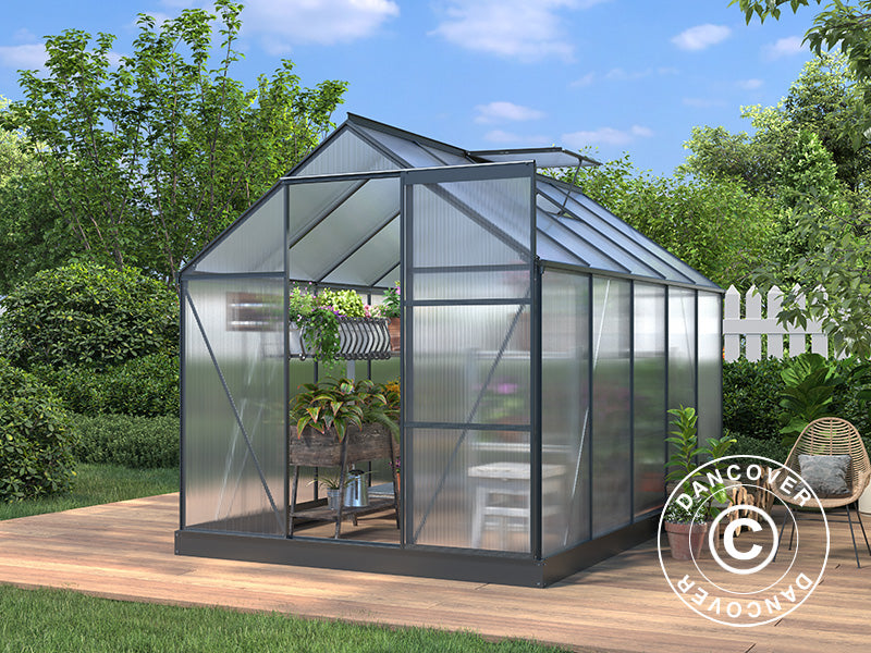 Greenhouse Polycarbonate 5.89 m², 1.9x3.1x2.05 m w/base, Black