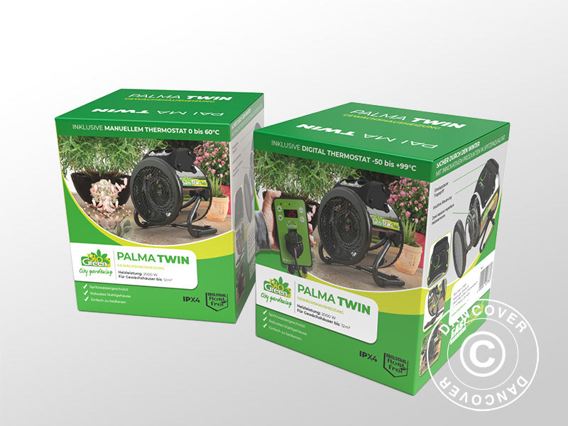 Greenhouse heater, Palma Twin, manual, 1000/2000 W, Black/Silver