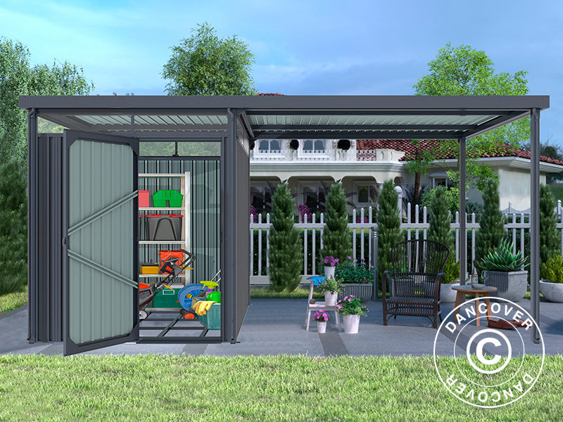 Garden shed w/skylight + overhang, 4.9x2.45x2.26 m, 12.0 m², Anthracite
