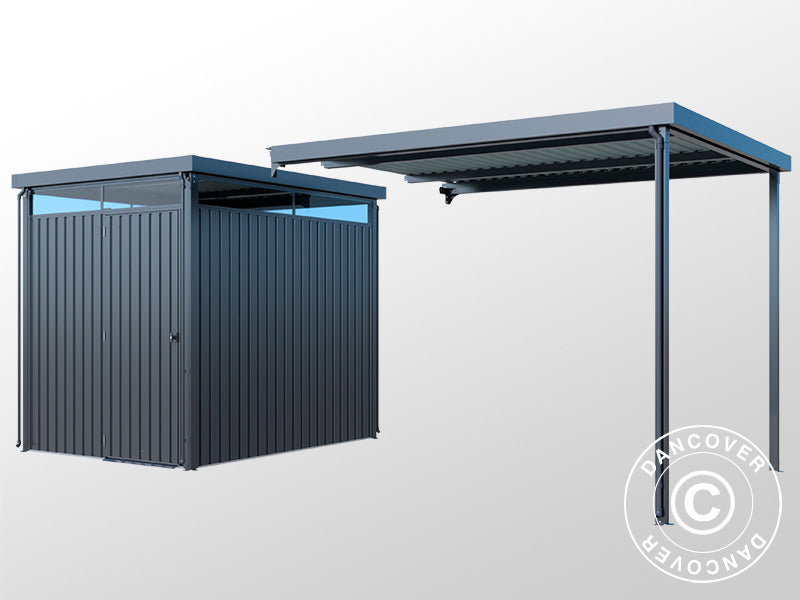 Garden shed w/skylight + overhang, 4.9x2.45x2.26 m, 12.0 m², Anthracite