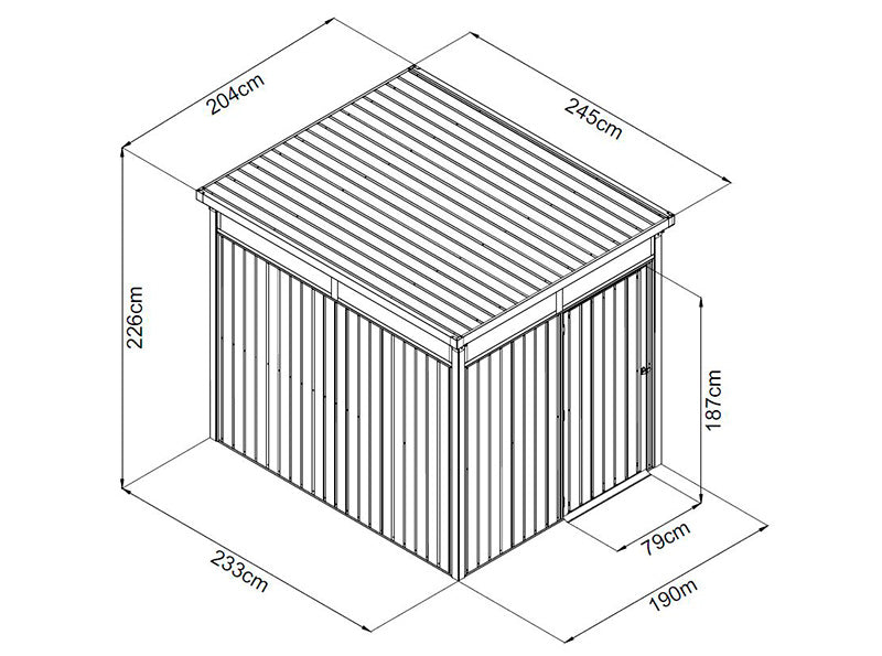 Garden shed w/skylight + overhang, 4.9x2.45x2.26 m, 12.0 m², Anthracite