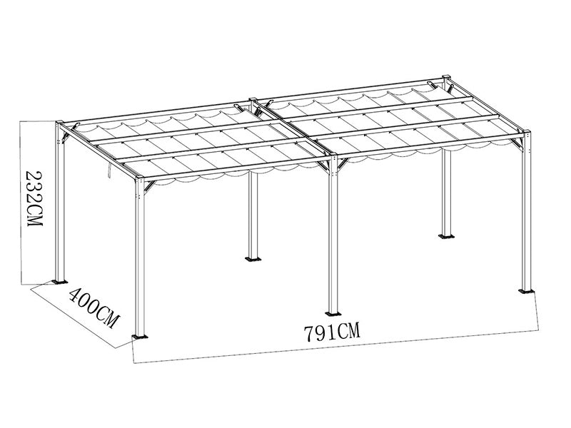 Pergola gazebo Santa Cruz, 4x8 m, Dark grey