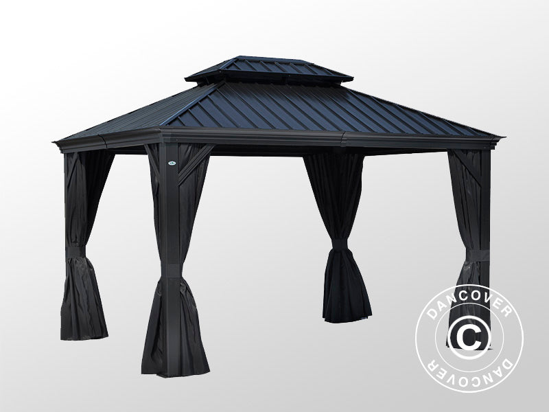 Gazebo Santa Fe Alu+ w/curtains and mosquito net, 3x4.25 m, Black
