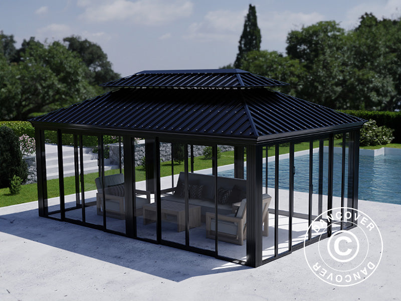 Gazebo Santa Fe w/sidewalls and sliding doors, 3,65x6 m, Black