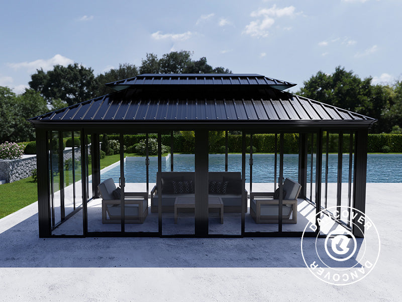 Gazebo Santa Fe w/sidewalls and sliding doors, 3,65x6 m, Black