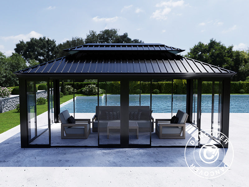 Gazebo Santa Fe w/sidewalls and sliding doors, 3,65x6 m, Black