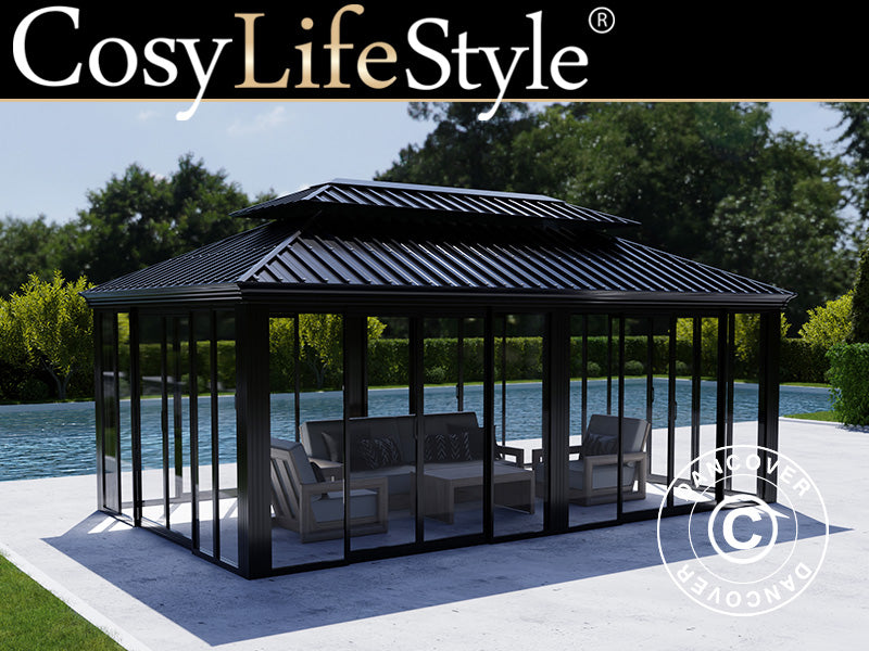 Gazebo Santa Fe w/sidewalls and sliding doors, 3,65x6 m, Black