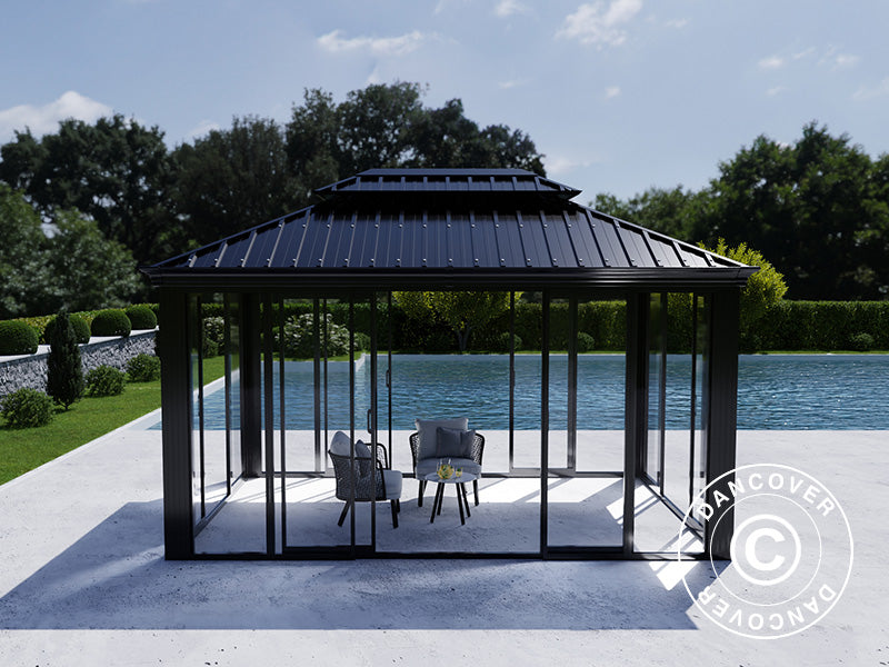 Gazebo Santa Fe w/sidewalls and sliding doors, 3x4.25 m, Black