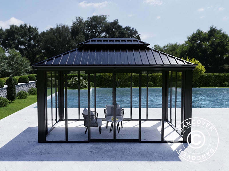 Gazebo Santa Fe w/sidewalls and sliding doors, 3x4.25 m, Black
