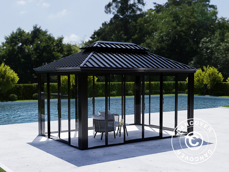 Gazebo Santa Fe w/sidewalls and sliding doors, 3x4.25 m, Black